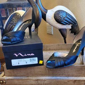 Nina Satin Black Pumps - Worn once!